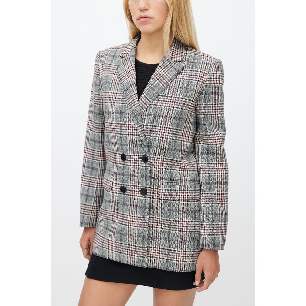 Sandro Lauryn Plaid Blazer Double Breasted Wool Blend Lined Size US Small FR 36